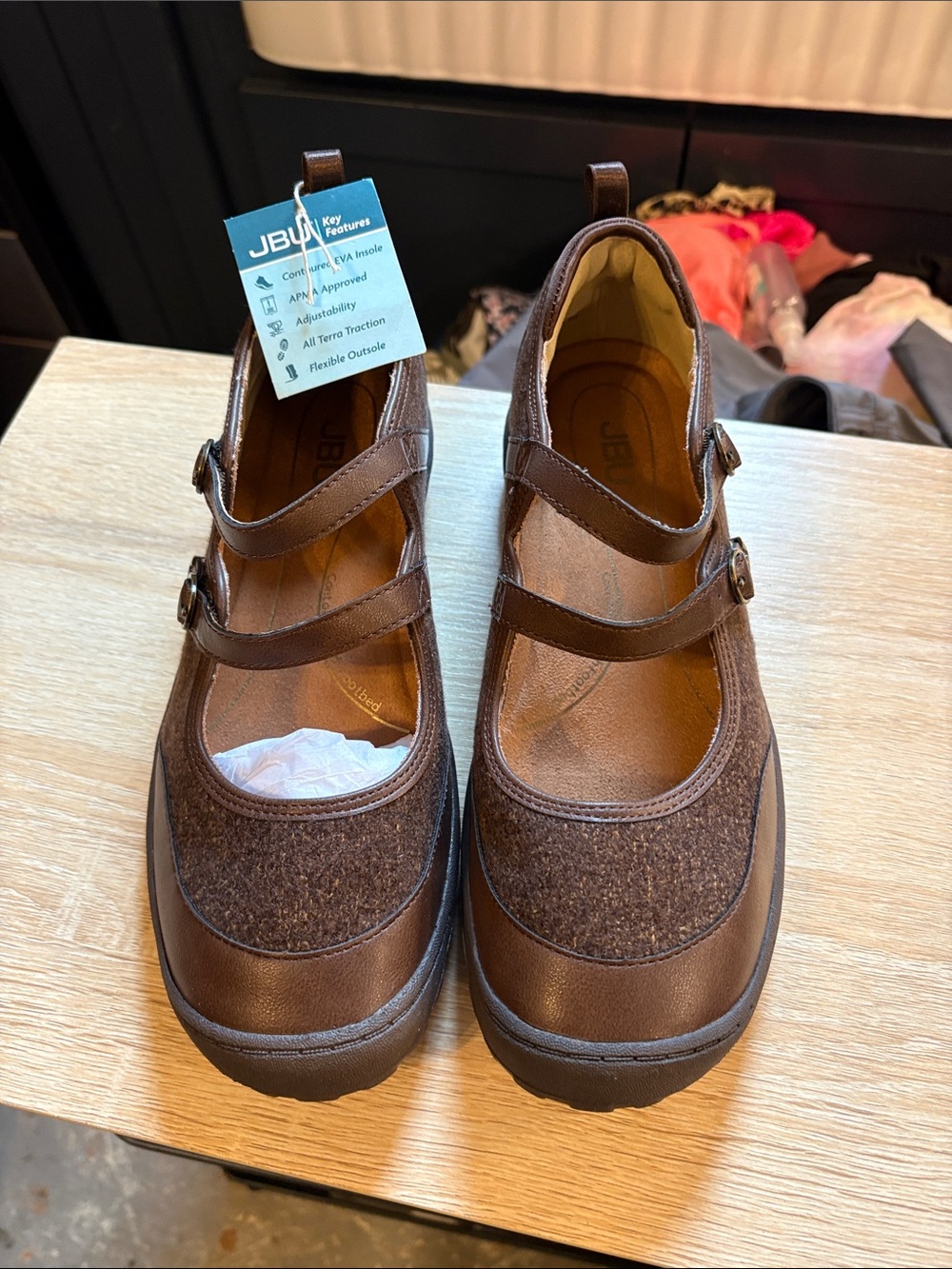 JBU Brown Double-Strap Mary Jane Flats